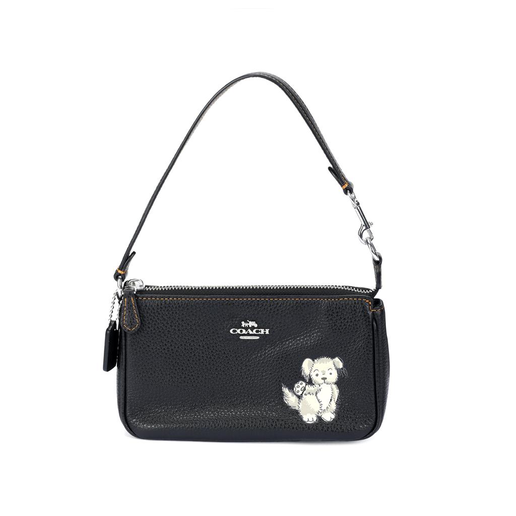 Coach Nolita 19 Solid Color Dog Print Top Zip Closure Leather Wristlet Handheld Shoulder Bag Small Women Handbags Black CC914-SVA47