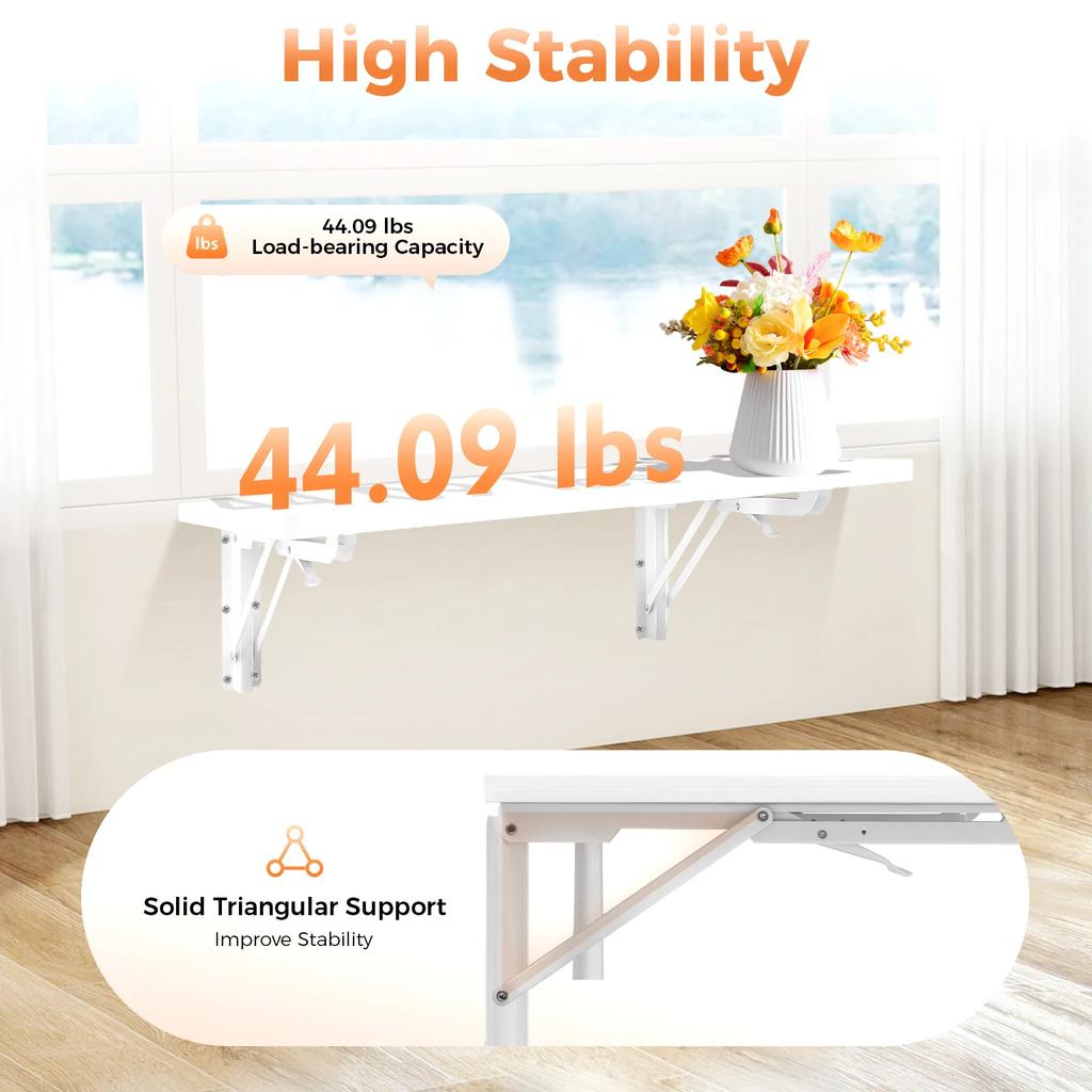 White Wall Mounted Folding Table - 44.09 Pounds Carrying Capacity, 60*40cm - Space Saving Storage Organizer for Bedroom, Kitchen
