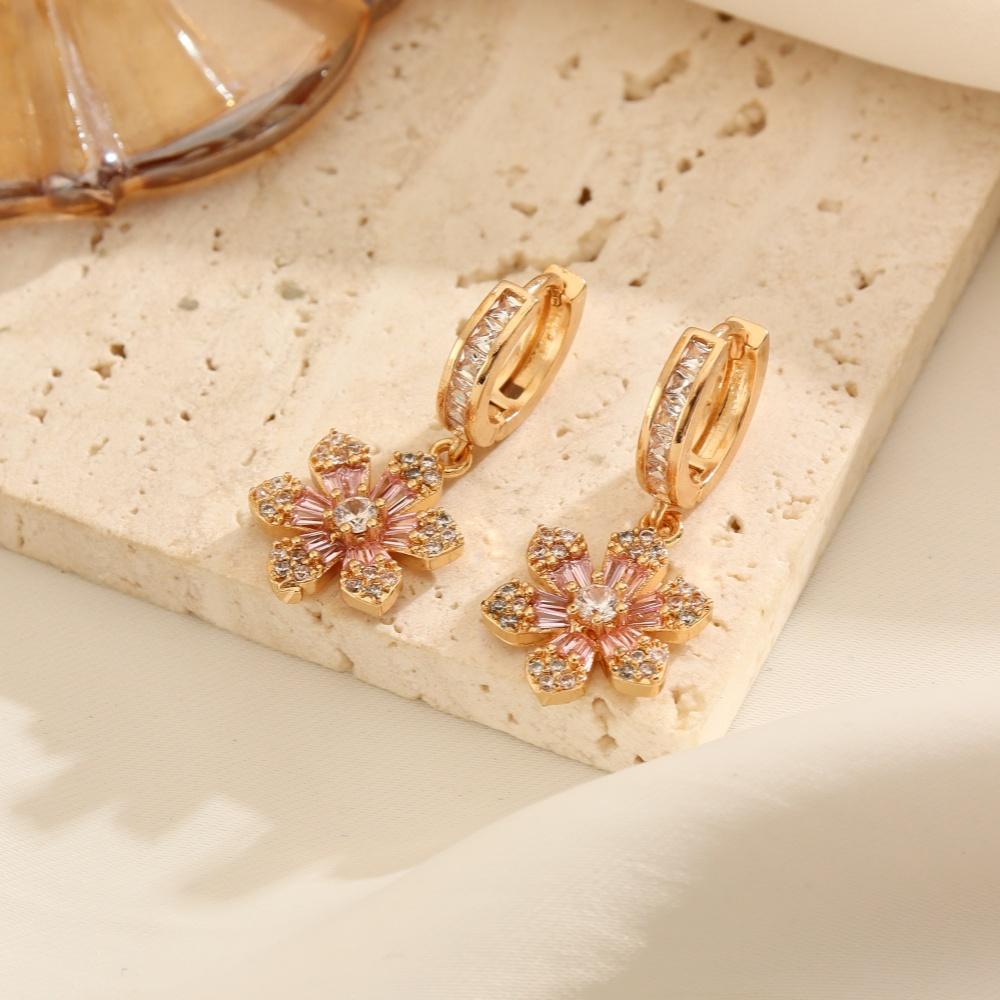 1 Pair Fashion Zirconia Flowers Dangle Earrings for Women Golden Earring Jewelry Wedding Party Accessories