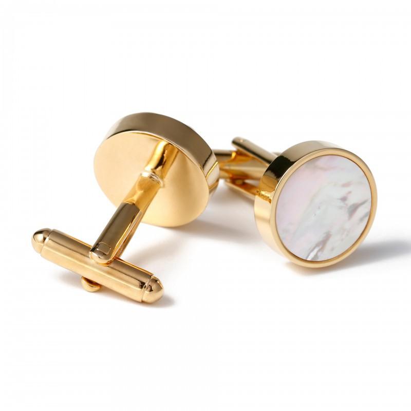 Men s Cufflinks Light Luxury French Simple Shell Round Gold Shirt Jewelry artificial