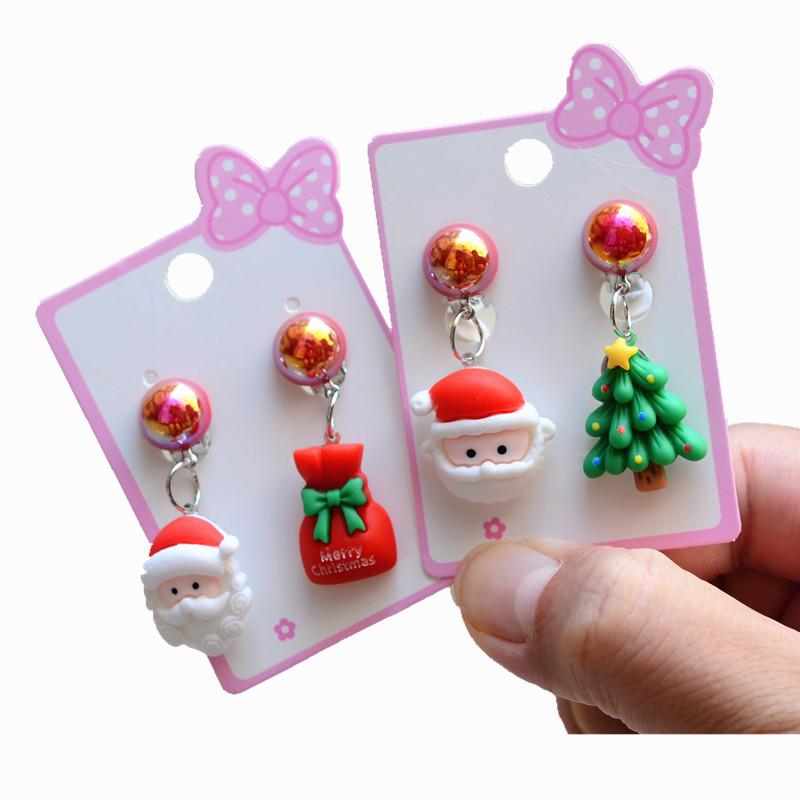 Kids' Christmas Cartoon Princess Clip-On Earrings: Cute, No Piercing Needed