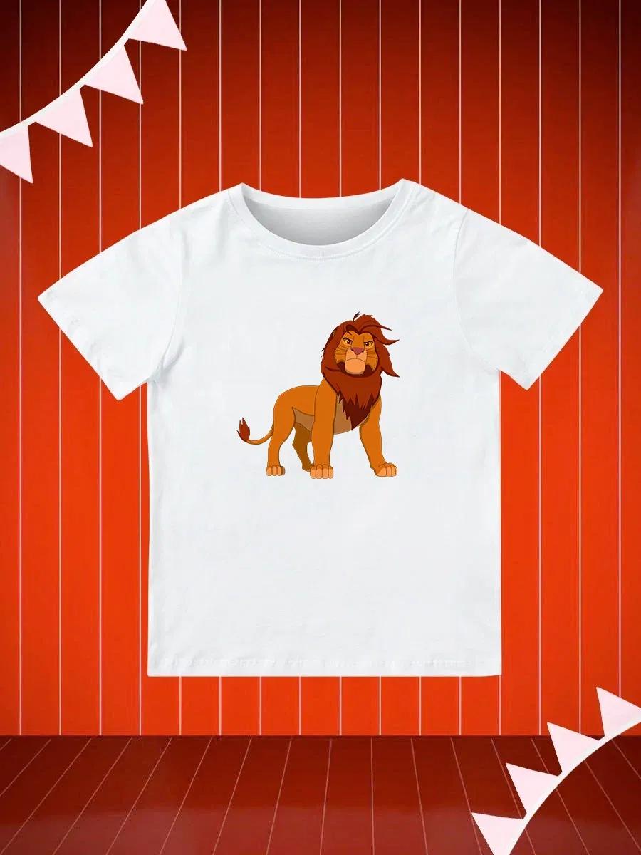 Round Neck Printed Pattern Pullover Short Sleeve Kids Tops Mufasa 150