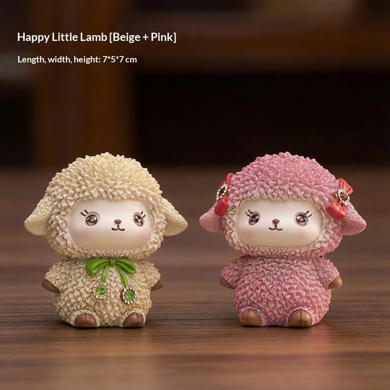 Cute Little Sheep Figurine Waterproof Durable Resin Ornament for Office Desk Car Dashboard Birthday Gift for Zodiac Sheep Lovers