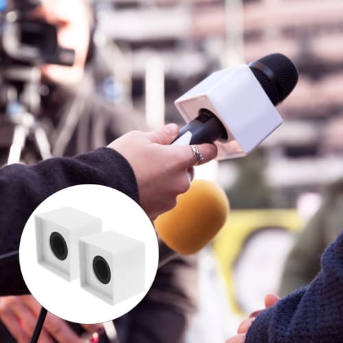 Set of 2 Portable ABS Microphone Flags, Square, White, Durable, Lightweight, and Stylish for Interviews and Events