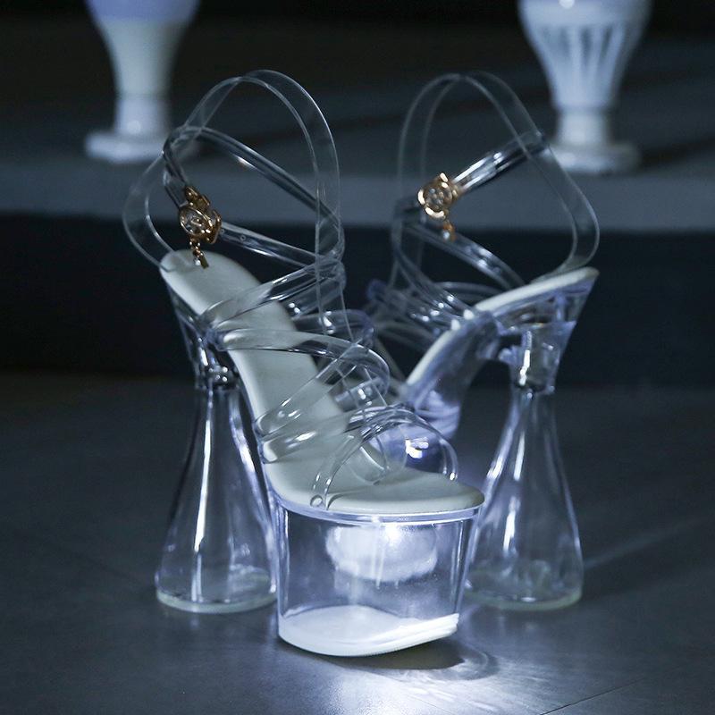 Women High Nightclub Block Heels High Heels 18CM Car Model Slippers Luminous Female Catwalk Steel Pipe LFD-10369-3