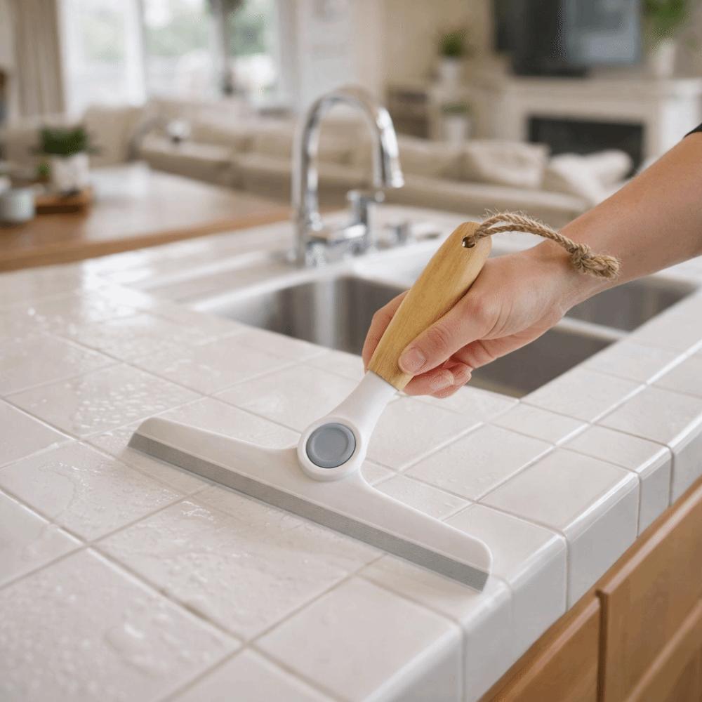 Wooden Handle Glass Wiper Soft Silicone Scraping Scraper Rotating Window Squeegee  Car Glass