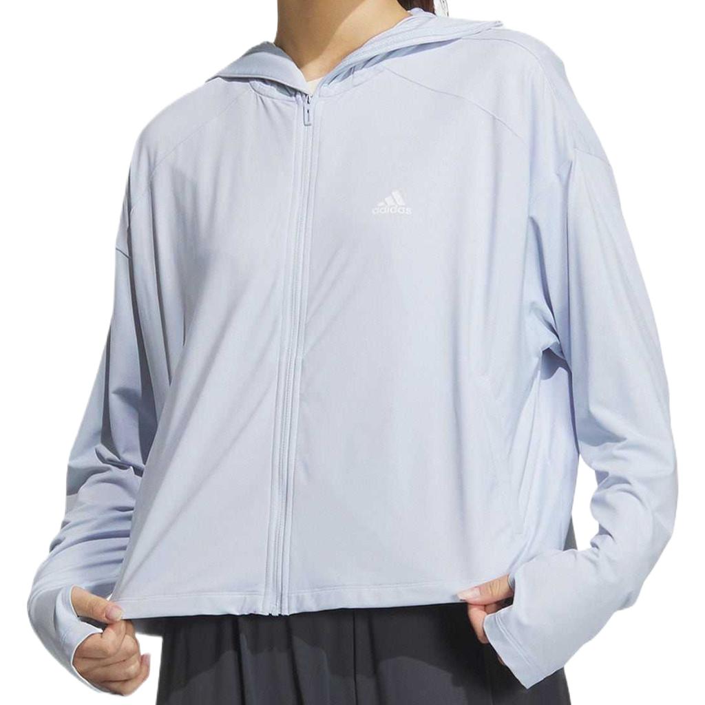 Adidas Strikket UPF Jakke Ensfarget Hurtigtørkende Sports Fritids Hettejakke Damejakke Lyseblå JJ1332