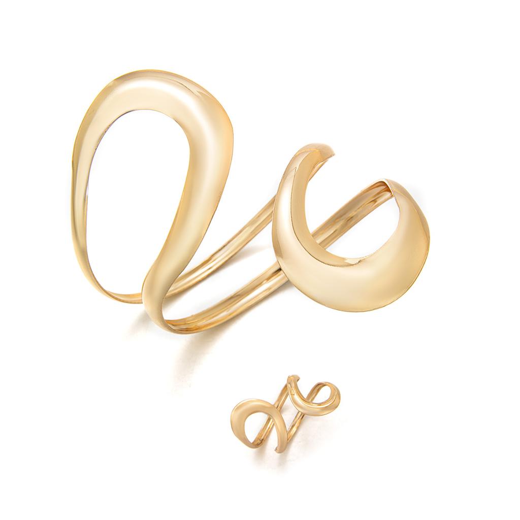 2-piece Geometric Spiral Line Hollow Alloy Women's Bracelet with Open Ring, Versatile Women's Jewelry Set with Temperament