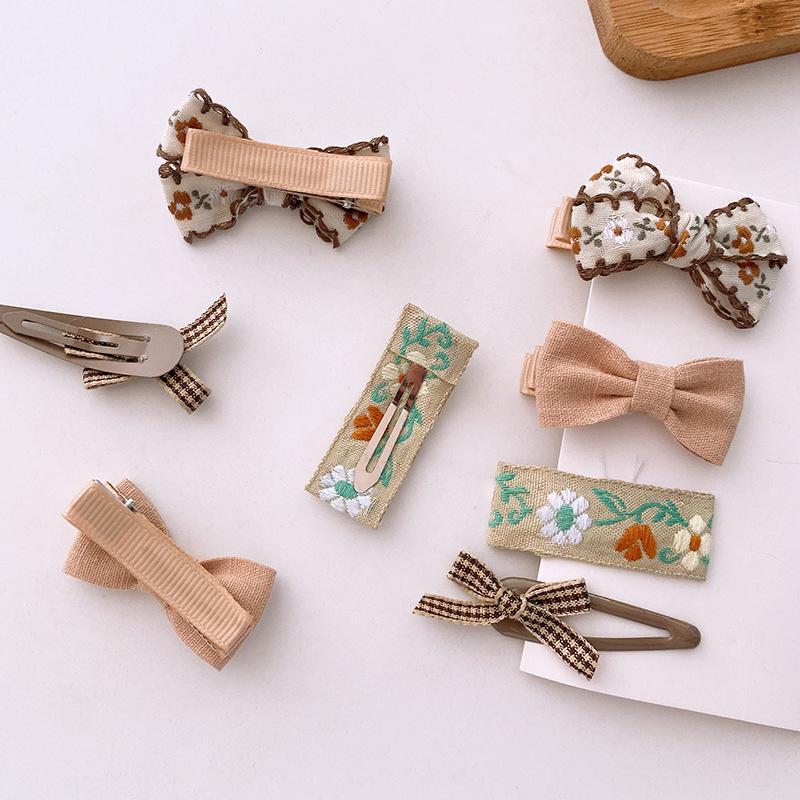 8pcs/set Aesthetic Floral Hair Clip for Girls Beige Pink Series Butterfly Bowknot Heart Hair Pin for Kid Girl Hair Accessories