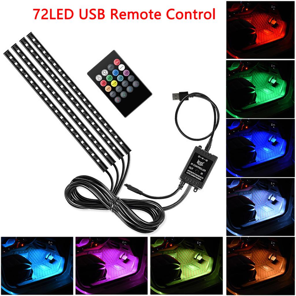 LED interiér auta pruh ambientního nožního světla Sada neonové osvětlení Sada podsvícení s aplikací USB Remote App Ovládání hudby Automatické RGB dekorativní lampy