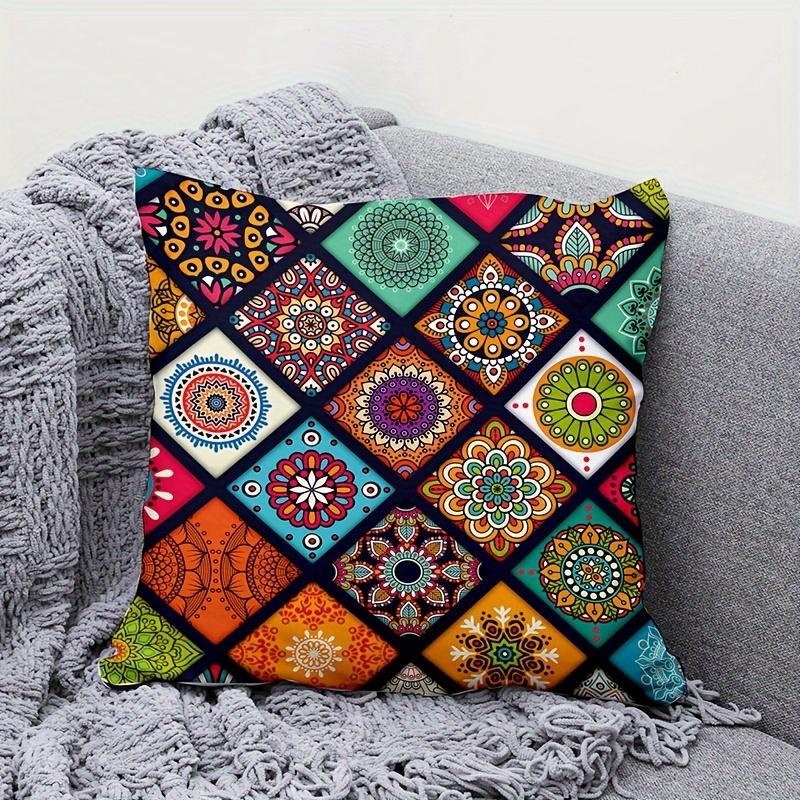 Boho Mandala Patchwork Pillow Cover Colorful Ethnic Floral Print Cushion Case Bohemian Home Decor Yoga Room Gift
