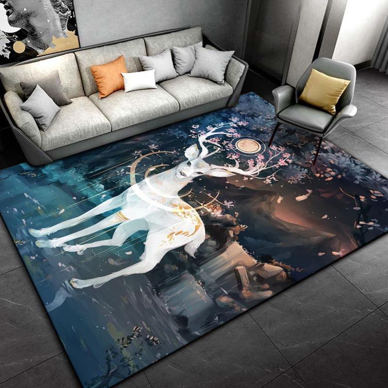3D Cartoon Nordic Elk Reindeer Area Rug,Carpet Rug for Living Room Bedroom,Child Play Non-slip Floor Mat Sofa Doormat Decoration