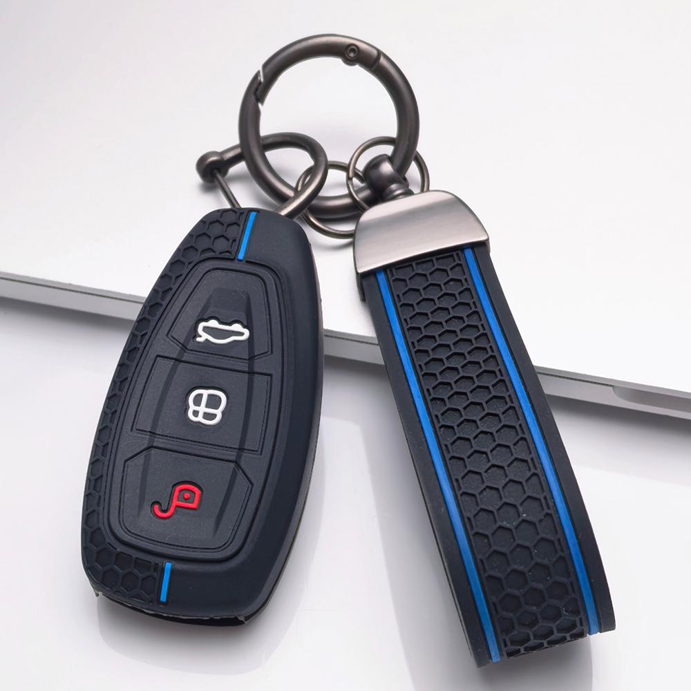 Silikon-Schlüsselabdeckung Schlüsselanhänger für Ford 3-Tasten Smart Key, Passend für Ford Focus Mondeo Kuga Escape Galaxy C-Max S-Max, Stoßfester Schlüsselanhängerhalter