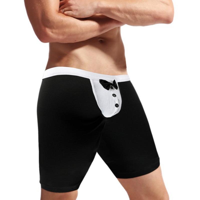Men'S Sexy Tuxedo Boxer Briefs Sissy Pouch Shorts Panties With Bow Tie Waiter Costume Lingerie Underwear Nightclub Maid Uniform
