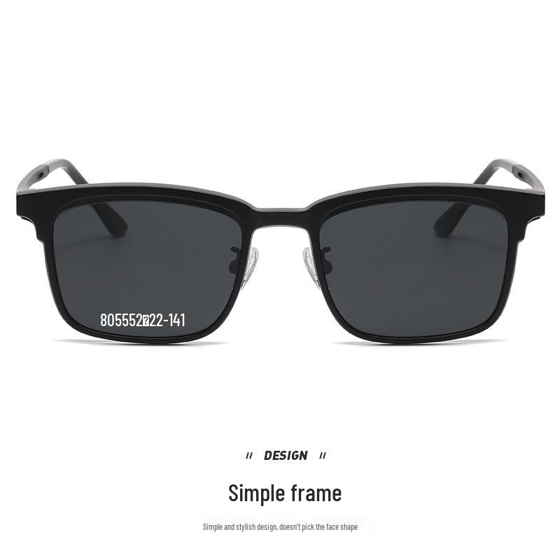 Magnetic Clip-On Sunglasses for Men - Polarized Dual-Use Myopia Half-Rim Frames for Indoor-Outdoor Driving
