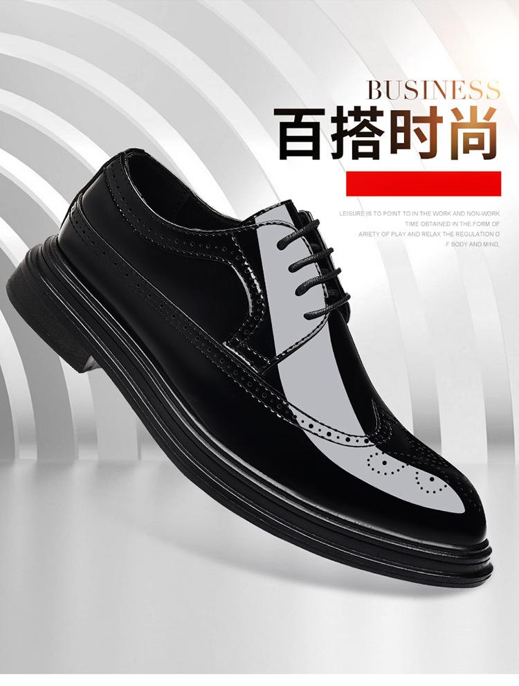 2026 New Patent Leather Brogue Perforated Carved Formal Dress Shoes Lace Up Fashion Young Men Groom Wedding Party Leather Shoes