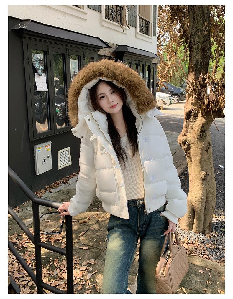 Women’s Short Hooded Windproof Thicken Warm Winter Jacket With Fur Collar