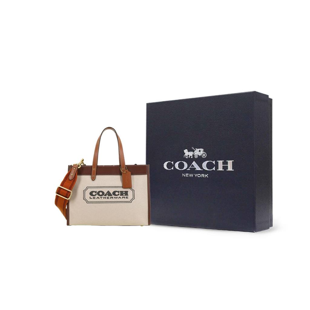Coach Feld 30 Klassische Große Kapazität Logo Print Canvas und Leder Tragetasche Damen Tragetaschen C8459-B4TXJ