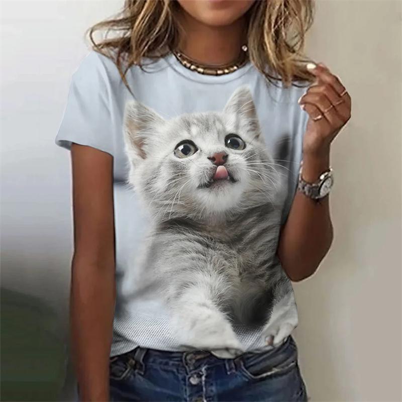 

Жіноча футболка з 3D-милим котом Літня модна футболка Harajuku з коротким рукавом Повсякденний вуличний одяг Топи великого розміру Жіночий одяг 4XL 4XL