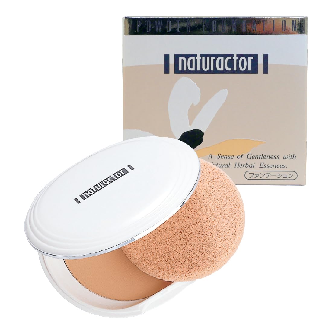 Powder Foundation 243 Natural, with Case & Puff, 13g (Beige, Light Coverage) [Naturactor]