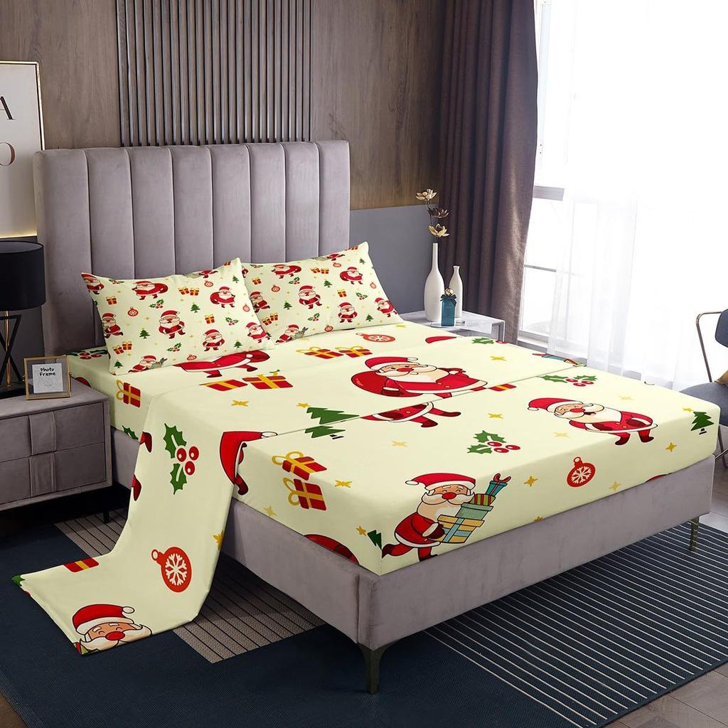 Christmas Theme Pattern Mattress Four-Piece Bedding Set Bedroom Dormitory Bedding Decoration