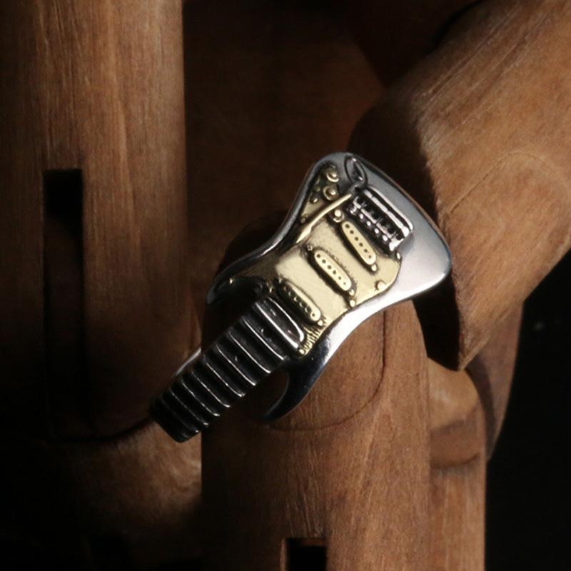 Retro Electric Guitar Ring For Men Punk Gothic Rock Hiphop Open Ring Handmade Designer Jewelry Unisex Accessories Music Artist