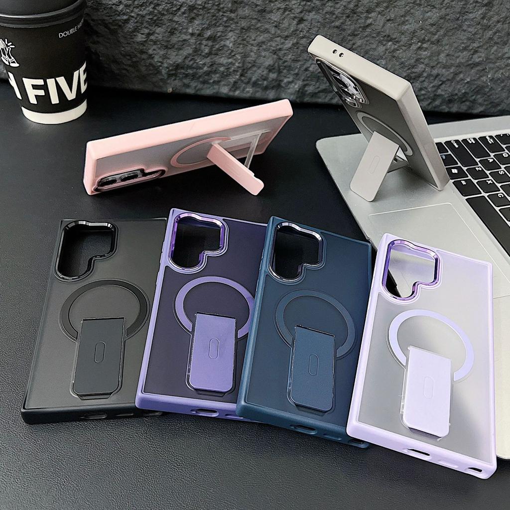 Suitable for Samsung S25 Ultra Mobile Phone Case S24u Dazzling Invisible Magnetic Bracket S23 Matte Skin Feeling Prevents Falling