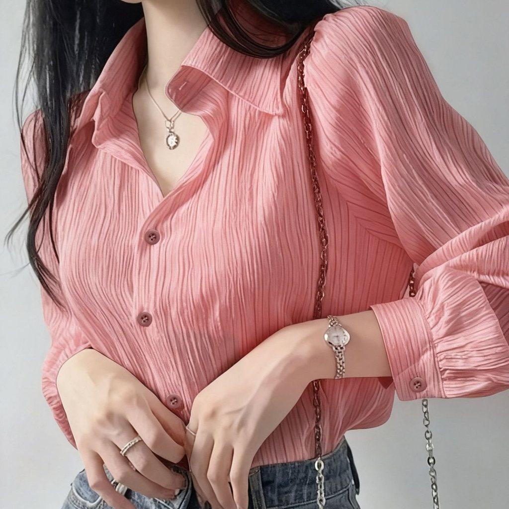 French Long Sleeve Shirt With Sun Protection Lightweight Feminine Design For Spring Summer Wear