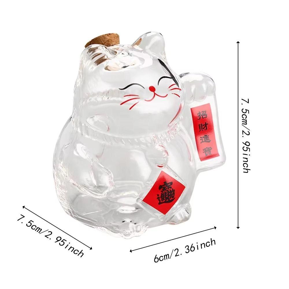 Cute Lucky Cat Piggy Bank Clear Glass Gold Bean Container Cat Shape Saving Jar  Office Decor