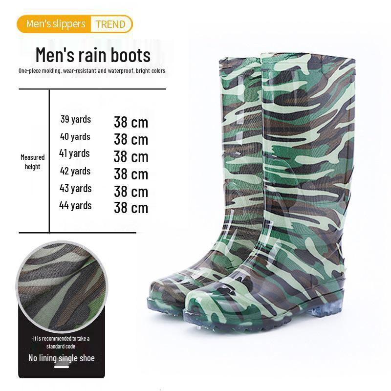 Men's Waterproof High Tube Rain Boots - Non-Slip Rubber Construction Boots