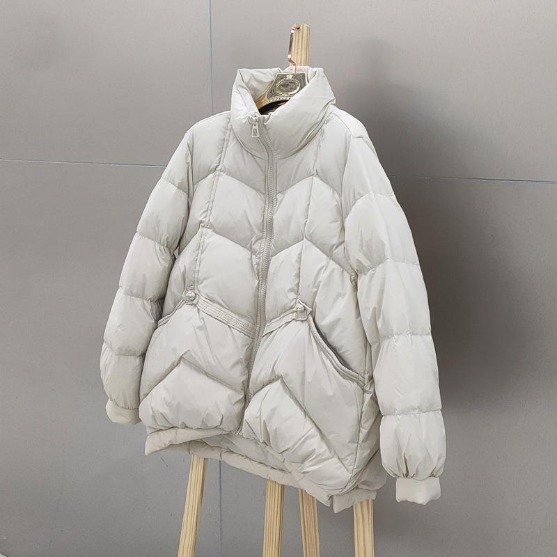 Winter down jacket women's new short loose temperament white duck down stand-up collar bread jacket