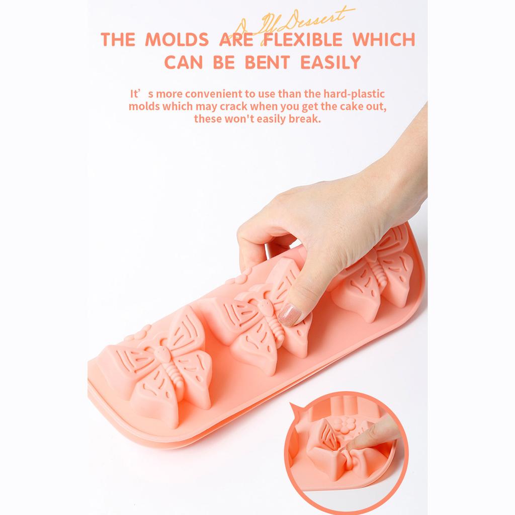 6-cavity Heart/Butterfly Shape Silicone Mold Fondant Mousse Cake Decorating Tool for Making Chocolate Candy Soap