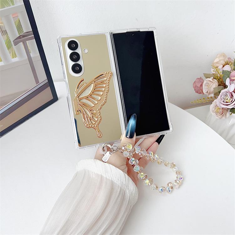 Applicable to Samsung ZFold7 folding mirror butterfly bracket anti-drop case zfold6/5 acrylic bracelet protective case
