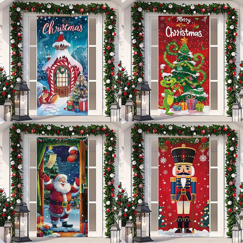 1 Stück Frohe Weihnachten Baum Türabdeckung Banner Polyester Schneemann Weißes Weihnachtsmuster für Heiligabend Neujahr Feiertagsparty Haustür Heim Wanddeko
