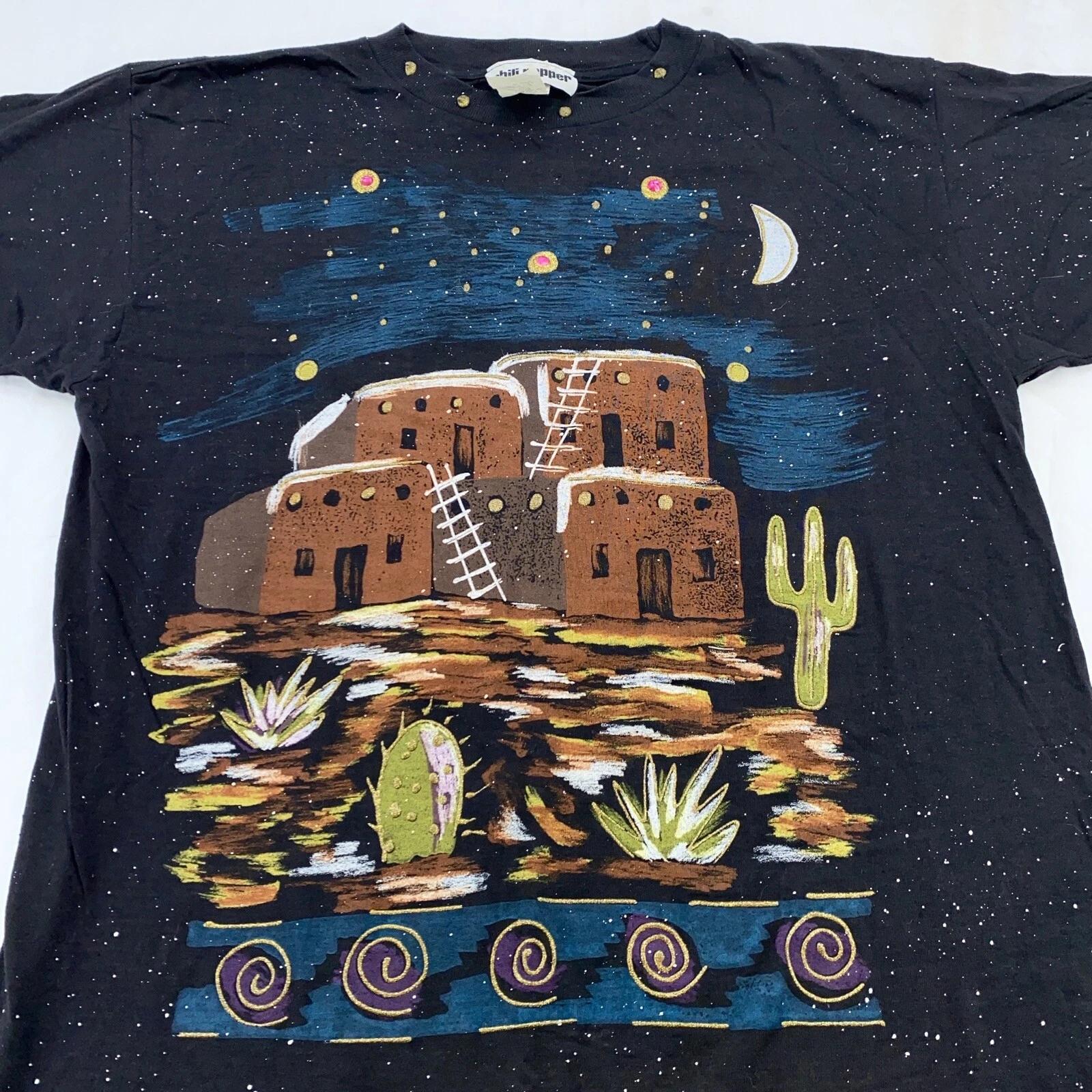 vtg 90s PUEBLO NIGHT SKY ALL-OVER PRINT T-Shirt L/XL desert native american XL