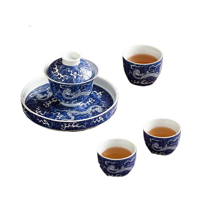 Su s Ceramic Auspicious Dragon Blue and White Kung Fu Tea Set