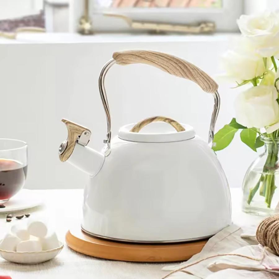 Whistling Tea Kettle 3 Liters Food Grade Stainless Steel Teapot Water Kettle with Wood Pattern Anti-slip HandlePerfect for Home