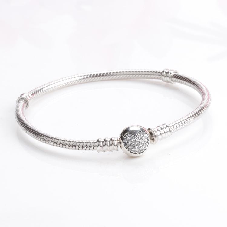 

Браслет из стерлингового серебра 925 пробы Panjia с застежкой-сердцем - Универсальный европейский дизайн в виде змеиной цепи 18CM