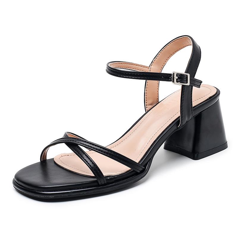 Cross-Strap Open-Toe Backless Chunky Heel Sandals for Women - New Summer Arrival Size 39 чёрный