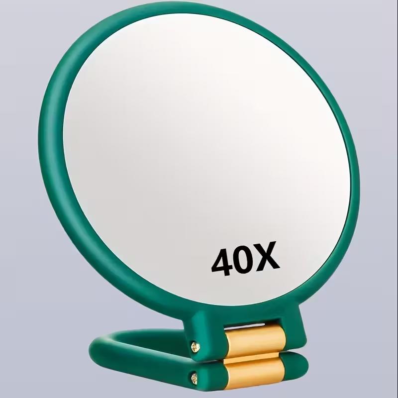 40X Magnification Dual-Sided Handheld Mirror with 360° Adjustable Stand & Travel Case - Foldable Makeup Mirror for Precision