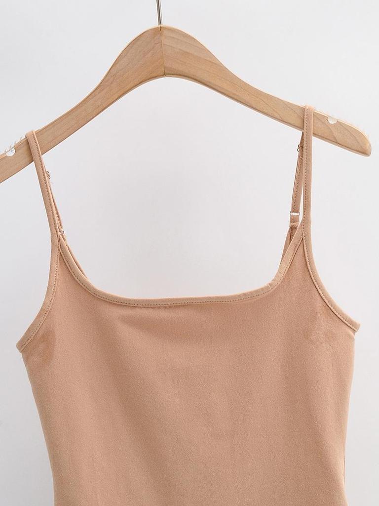 Solid Color U-Neck Spaghetti Strap Jumpsuit - New European American Slimming Tank Top for Women