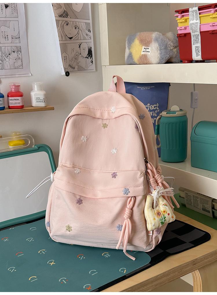 Schoolbag new solid color schoolbag female college student cute embroidery large capacity computer backpack lightweight junior high school schoolbag