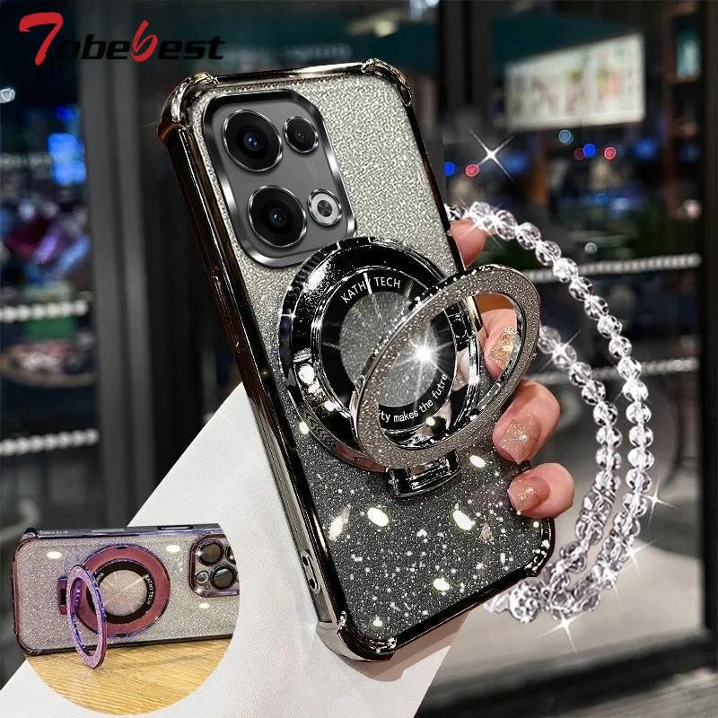 Glitter Plating Shockproof Case For Reno 13 Pro 13F Fundas Crystal Bracelet Magsafe Phone Holder Cover