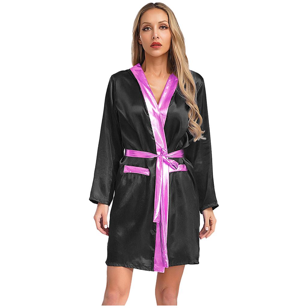 Damen Box Robe Halloween Cosplay Kostüm Langarm Offene Vorderseite Metallische Borte Satin Kapuze Umhang mit Gürtel