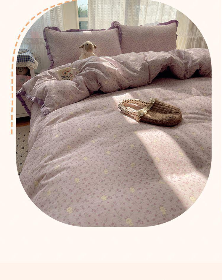 G5Z Ruffle Edge Washed Cotton 4-Piece Duvet Cover Set - Super Soft for Dorms & All Seasons