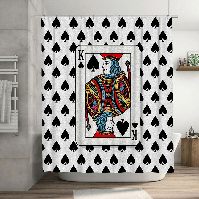 

King Spade Shower Curtain With Card Design: Unique Bathroom Decor For Gamblers Poker Enthusiasts Black White Red Blue Colorful K W60H190(CM)-1 Pcs