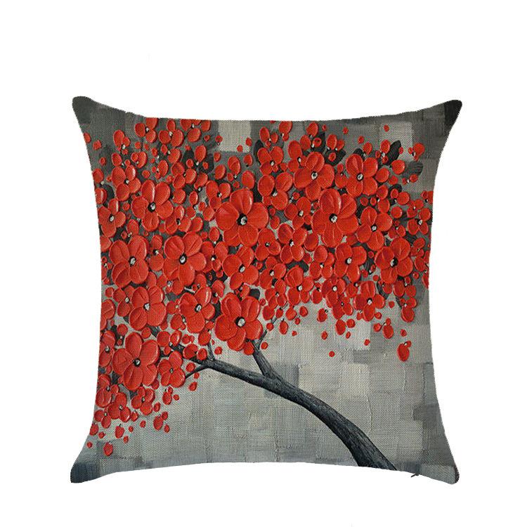 Sofa Pillow European Three-dimensional Oil Painting Tree Print Polyester Cushion Home