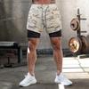 Shorts de Corrida ao Ar Livre Masculino Plus Size com Camada Dupla e Múltiplos Bolsos
