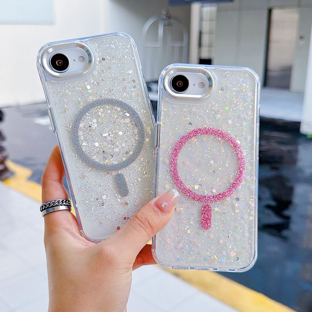 KEYSION Luxuxy Glitter Magnetic Phone Case for MagSafe for iPhone 17e 16e Soft TPU+PC Shockproof Back Cover for iPhone 16e 17e