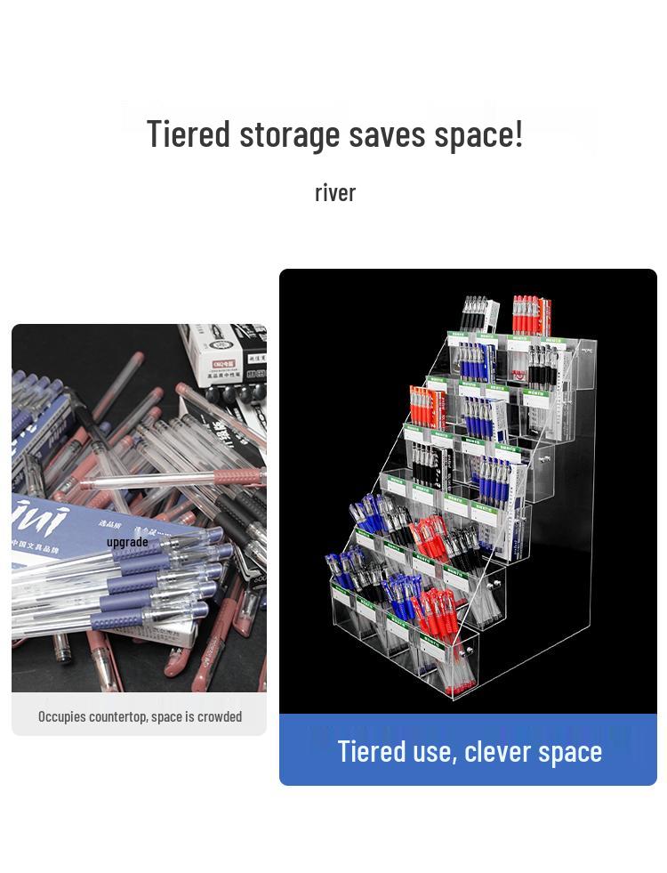 Acrylic Price Tag Display & Pen Holder Stand for Stationery Stores